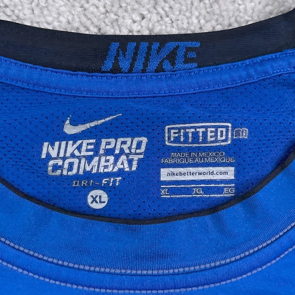 Nike Pro Combat Shirt Mens XL Blue Fitted Short Sleeve Performance Dri Fit - Picture 6 of 13